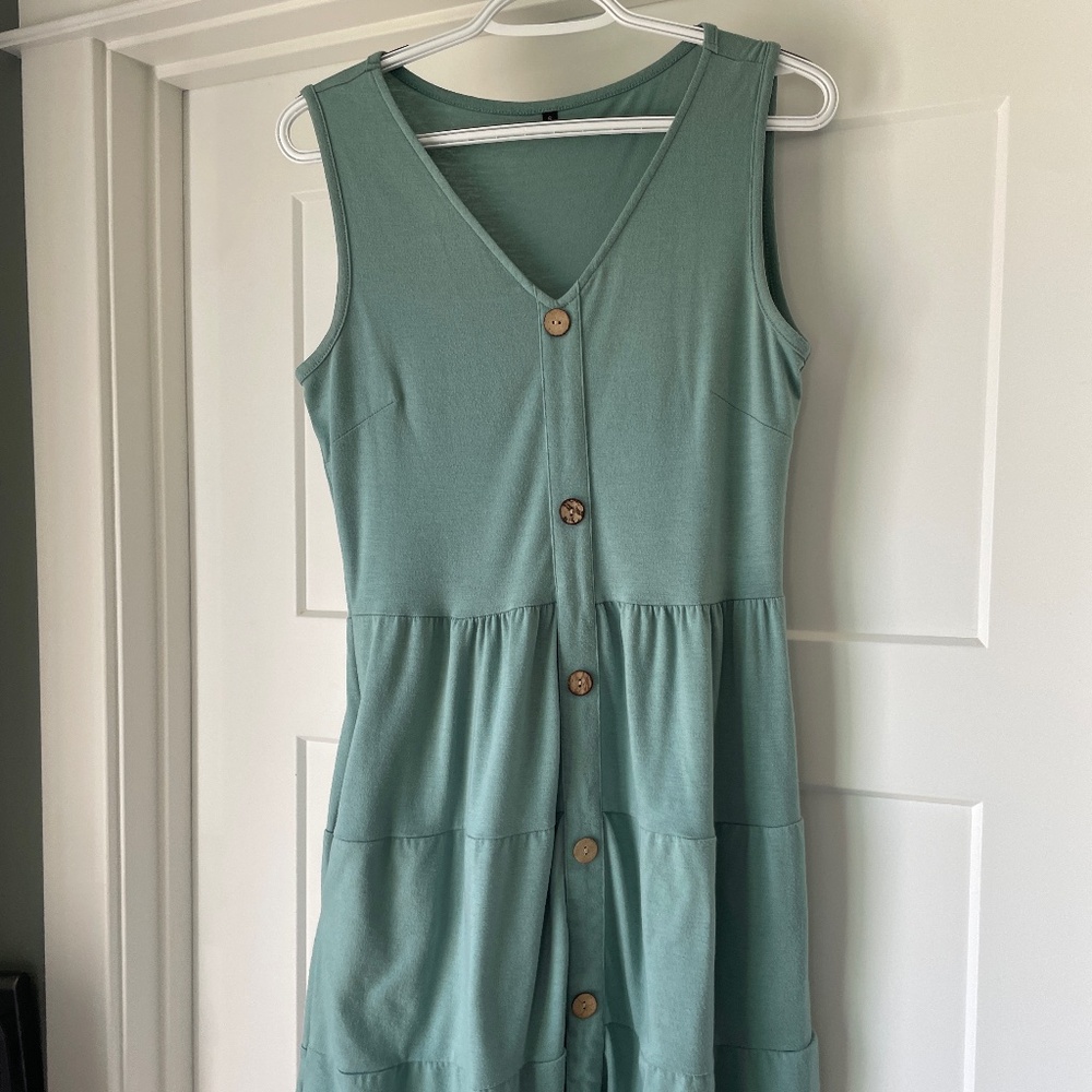 Women's Casual T-Shirt Dress Sleeveless V Neck Button Down A Line Loose Swing